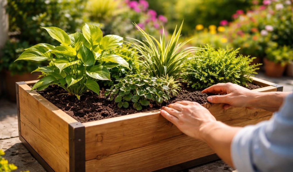 jardiniere-bois-plantes-terrasse-ensoleillee