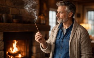 homme-mature-cheminee-baton-encens