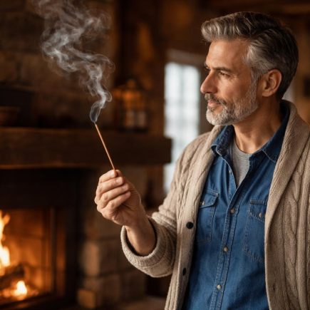 homme-mature-cheminee-baton-encens