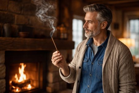 homme-mature-cheminee-baton-encens