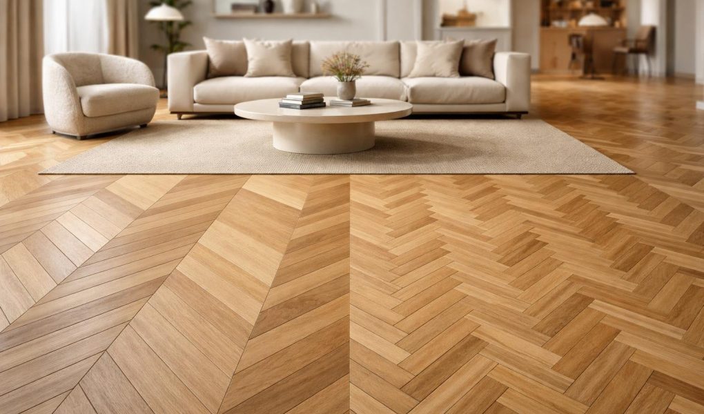 salon-elegant-parquet-chevron-baton-rompu
