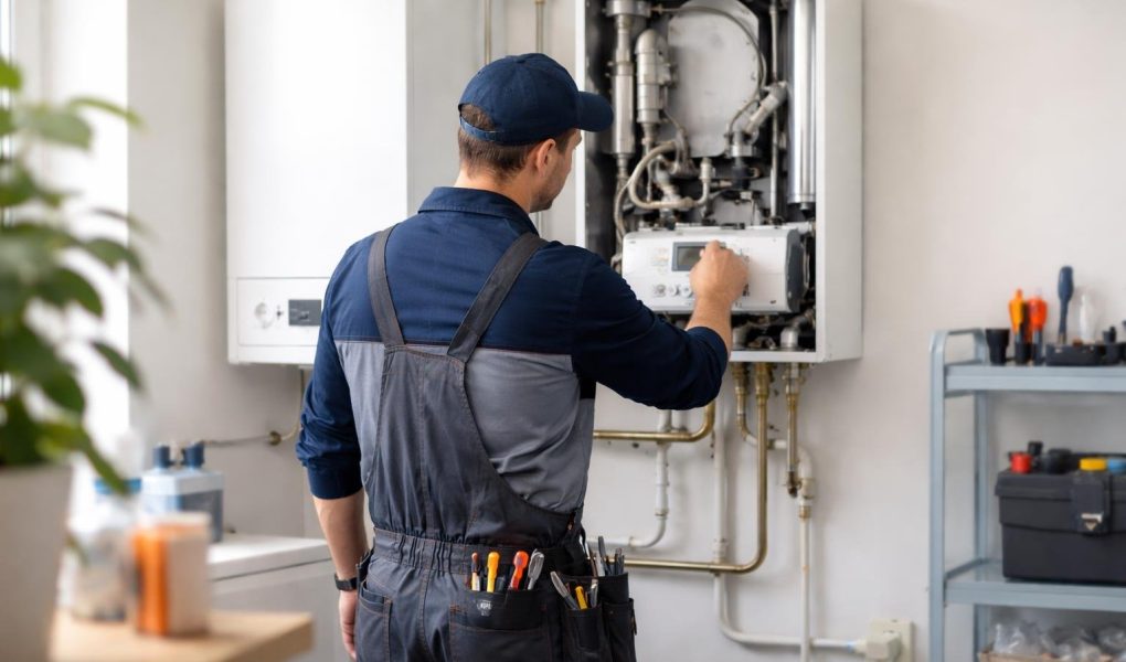 technicien-examine-chaudiere-buanderie
