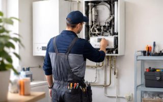 technicien-examine-chaudiere-buanderie