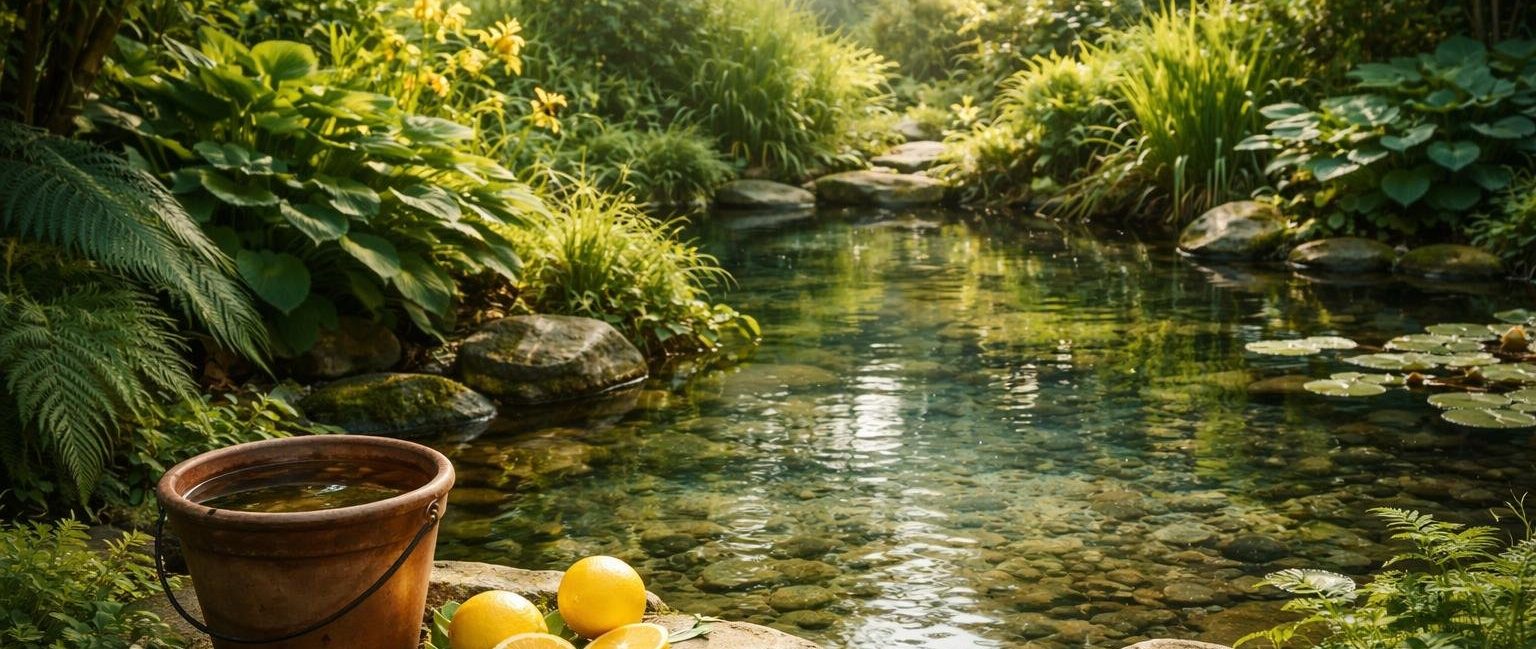 jardin-luxuriant-etang-buissons-citrons