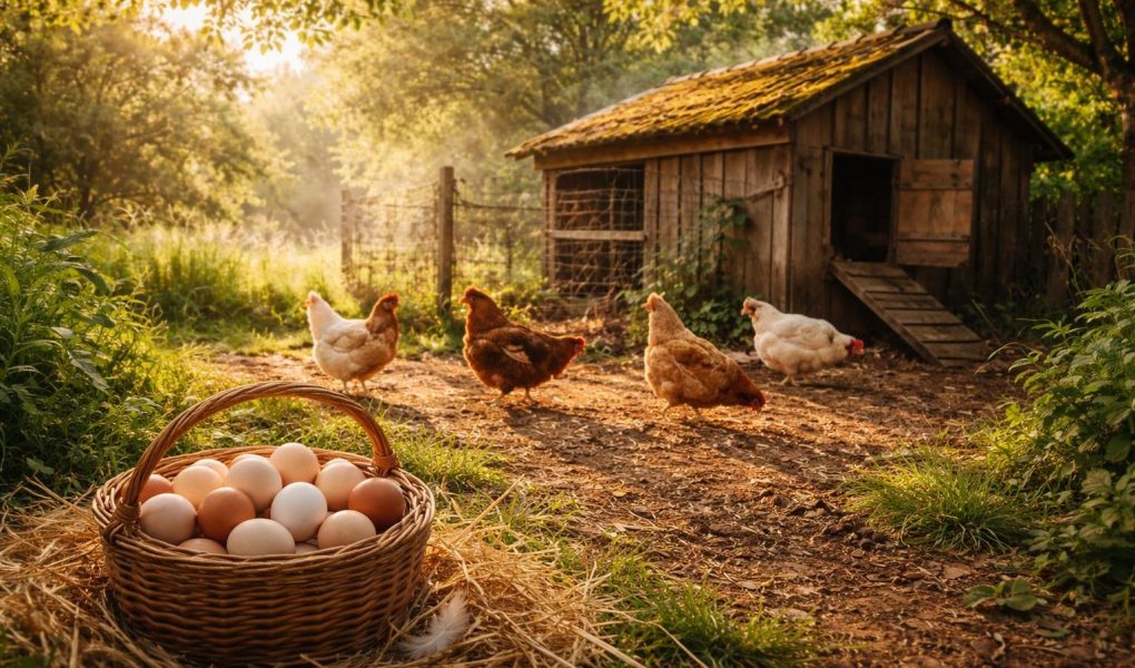 poulailler-rustique-poules-panier-oeufs