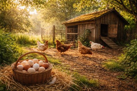 poulailler-rustique-poules-panier-oeufs