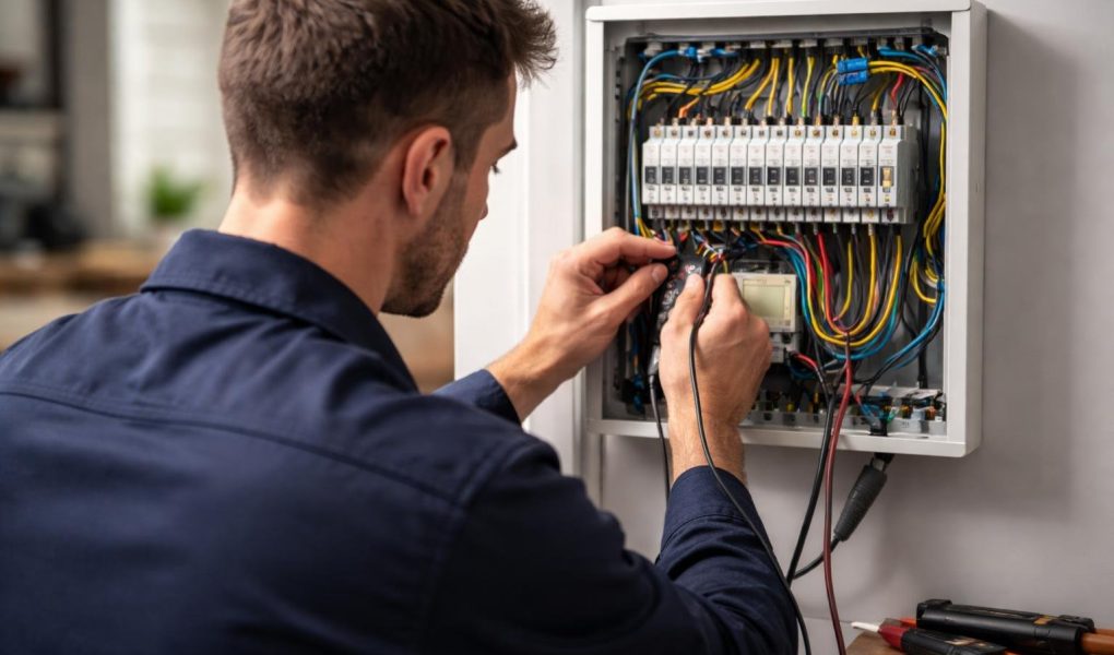 technicien-dos-boite-electrique-cables